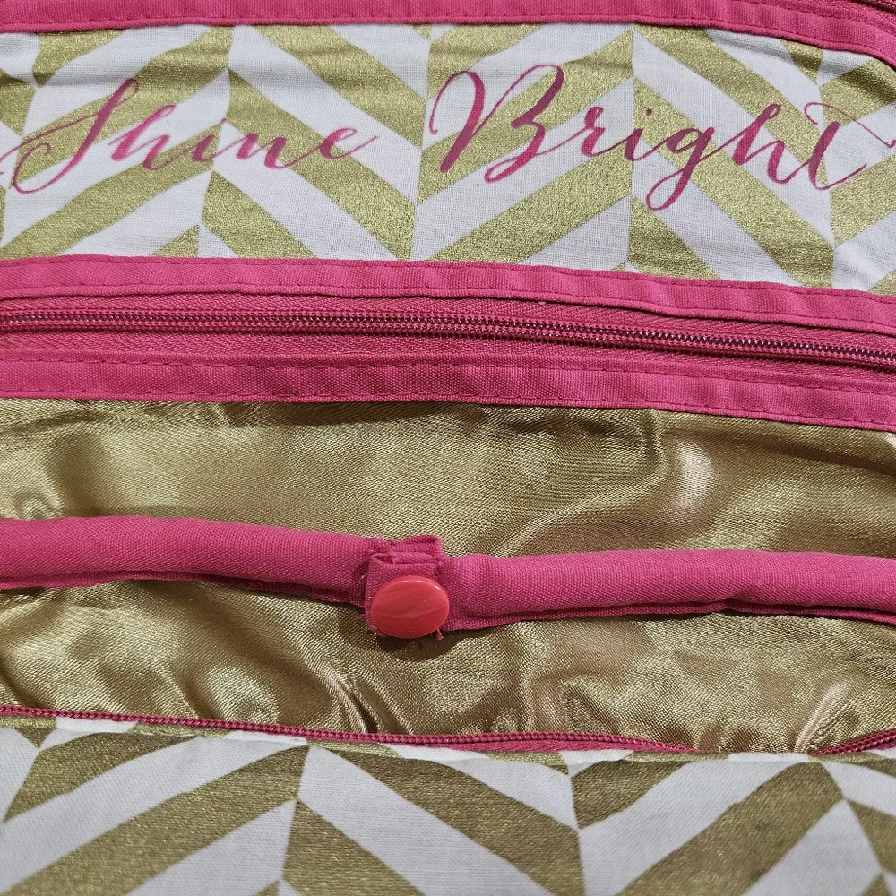 JEWELRY ROLL travel case organizer holder VGUC gold pink Shine Bright